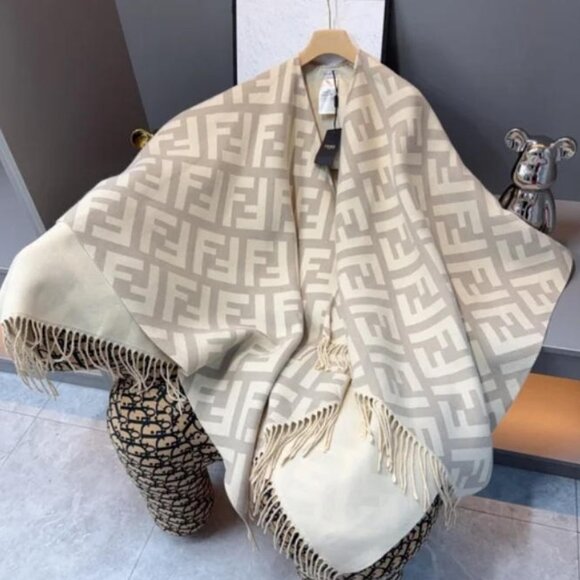 Fendi Women's Cashmere FF Fringe Shawl Cape - Picture 2 of 7